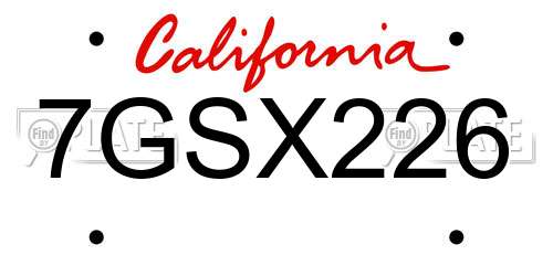 7GSX226 California License Plate