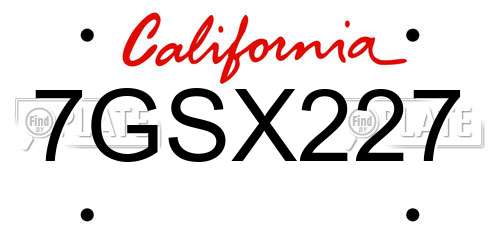 7GSX227 California License Plate