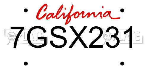 7GSX231 California License Plate