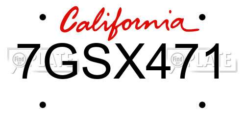 7GSX471 California License Plate