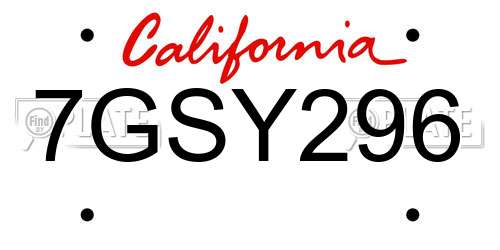 7GSY296 California License Plate