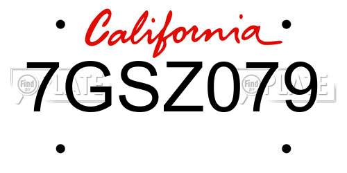 7GSZ079 California License Plate