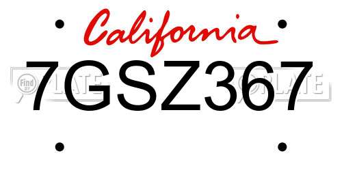 7GSZ367 California License Plate