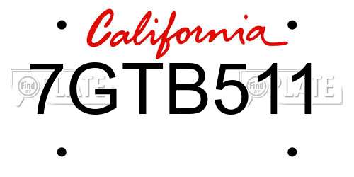 7GTB511 California License Plate