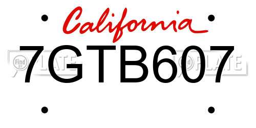 7GTB607 California License Plate