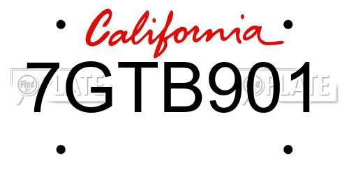 7GTB901 California License Plate
