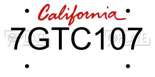 7GTC107 California License Plate