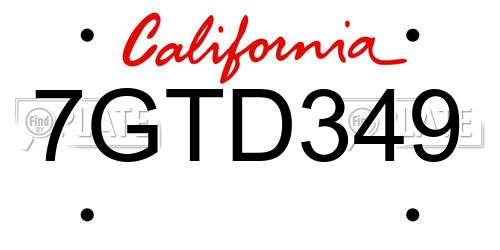 7GTD349 California License Plate