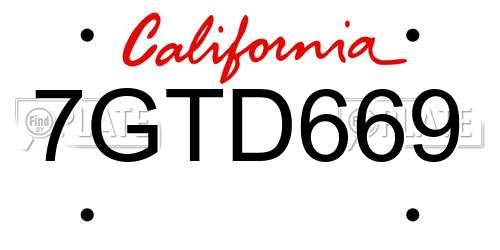 7GTD669 California License Plate