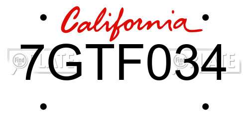7GTF034 California License Plate