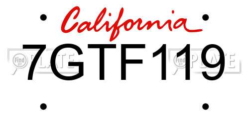 7GTF119 California License Plate