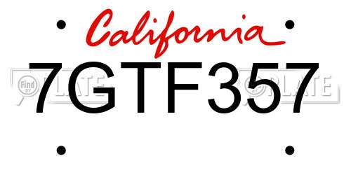 7GTF357 California License Plate