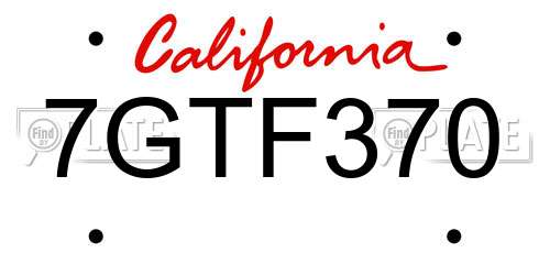 7GTF370 California License Plate