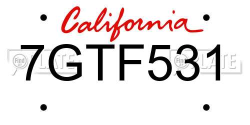 7GTF531 California License Plate