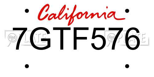 7GTF576 California License Plate