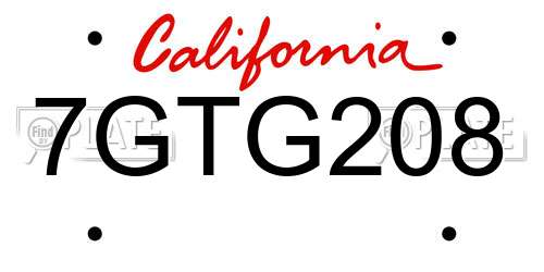 7GTG208 California License Plate