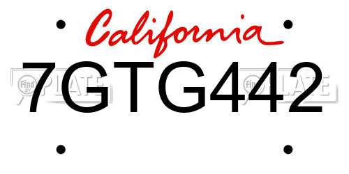 7GTG442 California License Plate