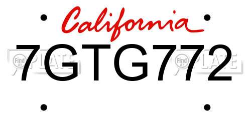 7GTG772 California License Plate