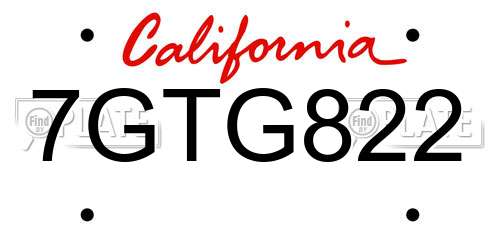 7GTG822 California License Plate