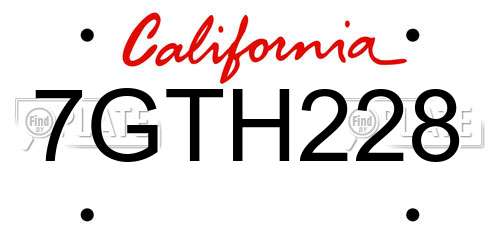 7GTH228 California License Plate