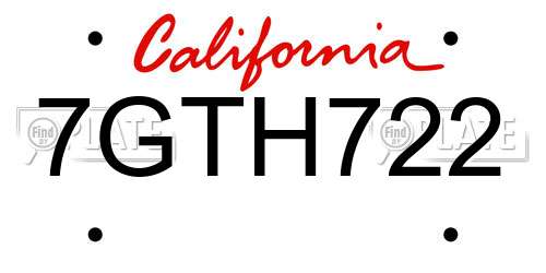 7GTH722 California License Plate