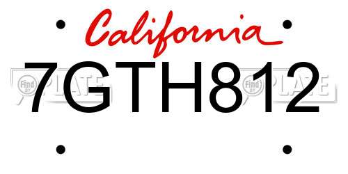 7GTH812 California License Plate