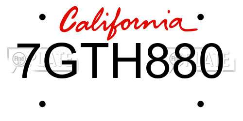 7GTH880 California License Plate