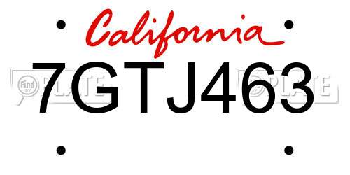 7GTJ463 California License Plate