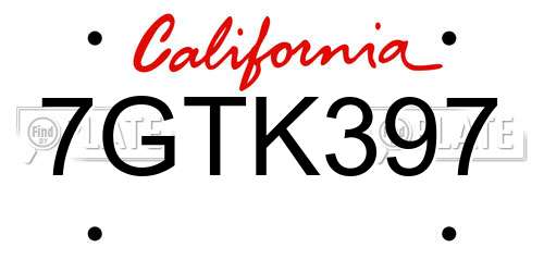 7GTK397 California License Plate