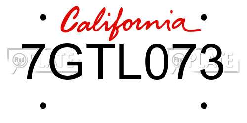 7GTL073 California License Plate