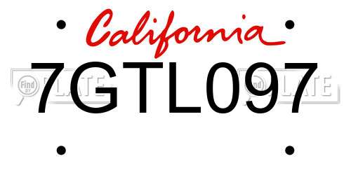 7GTL097 California License Plate