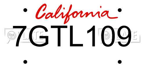 7GTL109 California License Plate