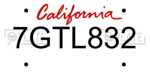 7GTL832 California License Plate