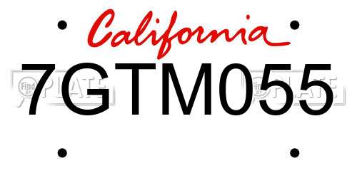 7GTM055 California License Plate