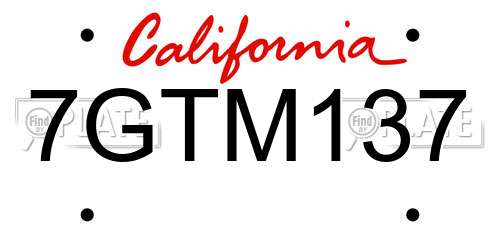 7GTM137 California License Plate