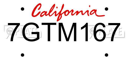7GTM167 California License Plate