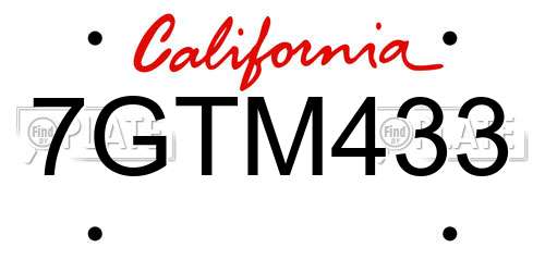 7GTM433 California License Plate