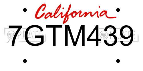 7GTM439 California License Plate