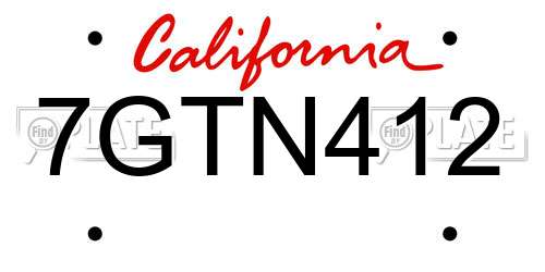 7GTN412 California License Plate
