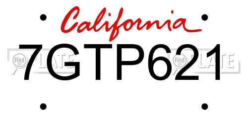 7GTP621 California License Plate