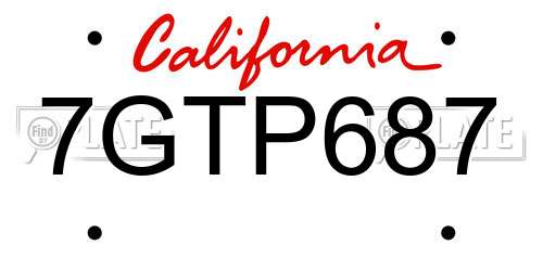 7GTP687 California License Plate