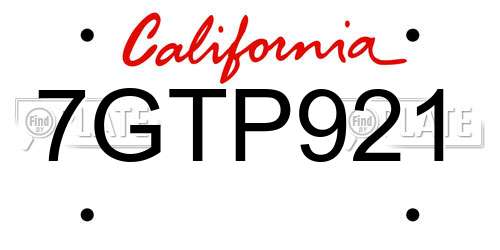 7GTP921 California License Plate