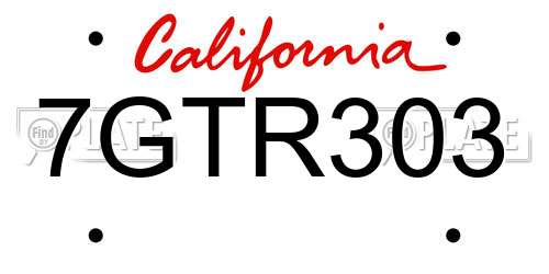 7GTR303 California License Plate