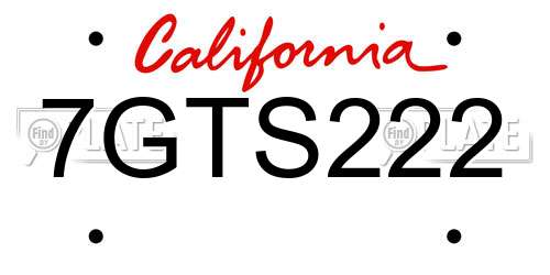 7GTS222 California License Plate