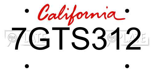 7GTS312 California License Plate