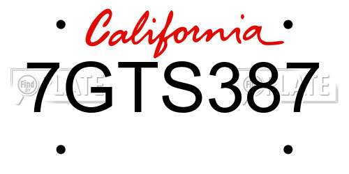 7GTS387 California License Plate
