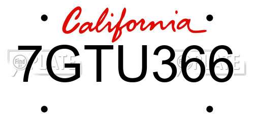 7GTU366 California License Plate