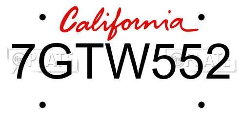 7GTW552 California License Plate