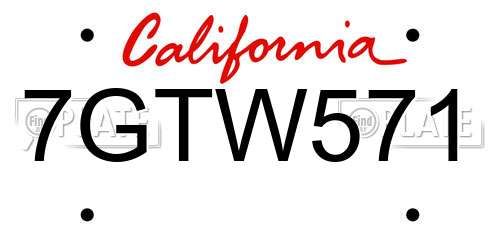 7GTW571 California License Plate
