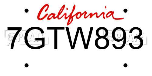 7GTW893 California License Plate